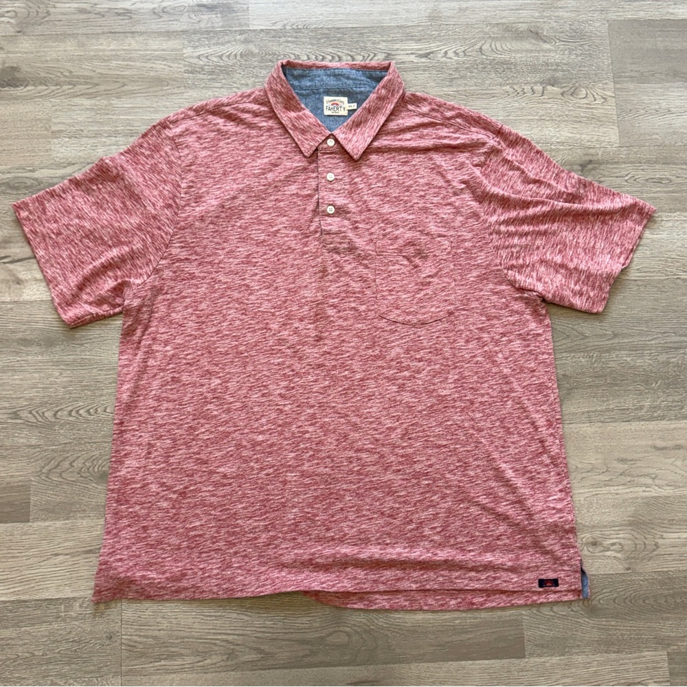 Faherty Polo Shirt Mens XXL Pink Red Movement Logo Stretch Golf Beach Pocket